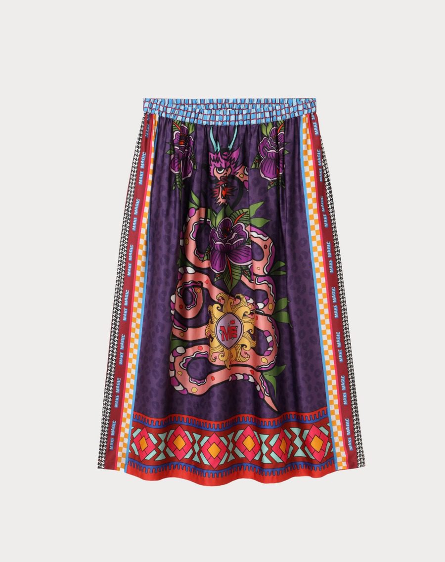 ME369 Vanessa Printed Dragon Midi Skirt