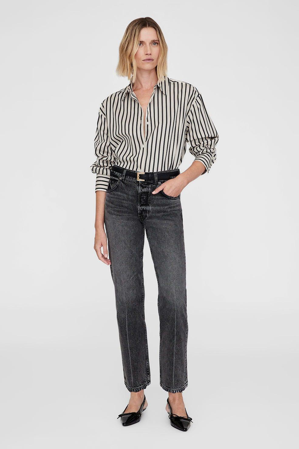 ANINE BING Plaza Shirt Black and tan stripe - Image 2