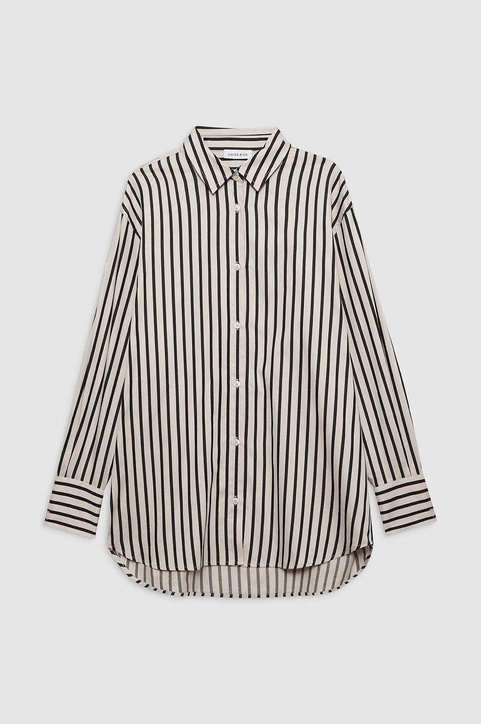 ANINE BING Plaza Shirt Black and tan stripe