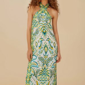 FARM RIO off-white tropical tapestry euroflax™ premium linen maxi dress