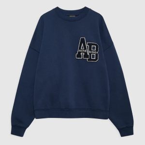 ANINE BING MILES OVERSIZED SWEATSHIRT LETTERMAN - WASHED Navy