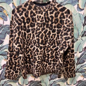 ANINE BING SYDNEY CREW Sweater - BLACK AND BROWN LEOPARD