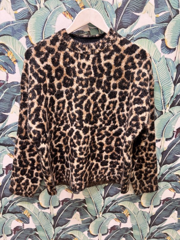 ANINE BING SYDNEY CREW Sweater - BLACK AND BROWN LEOPARD