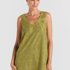 POOLSIDE PARADISO Mai Tai V Tunic Towelling Dress - Moss