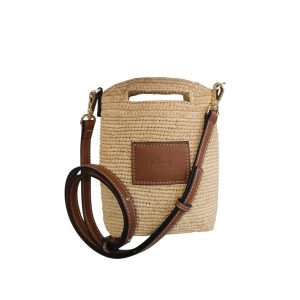nim Leather Trimmed Raffia Pocket - Natural