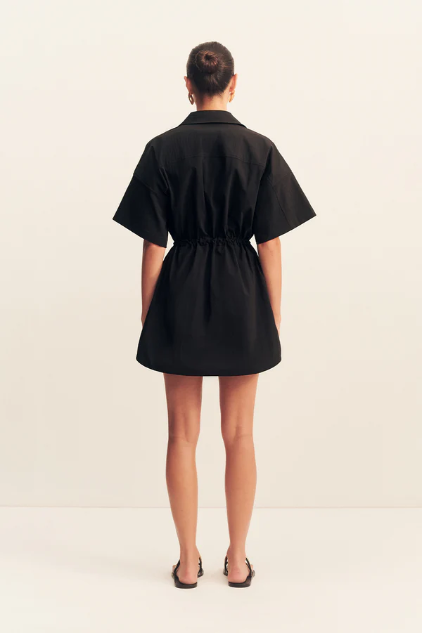 SHONA JOY - Campbell Short Sleeve Drawstring Shirt Dress - Black - Image 2