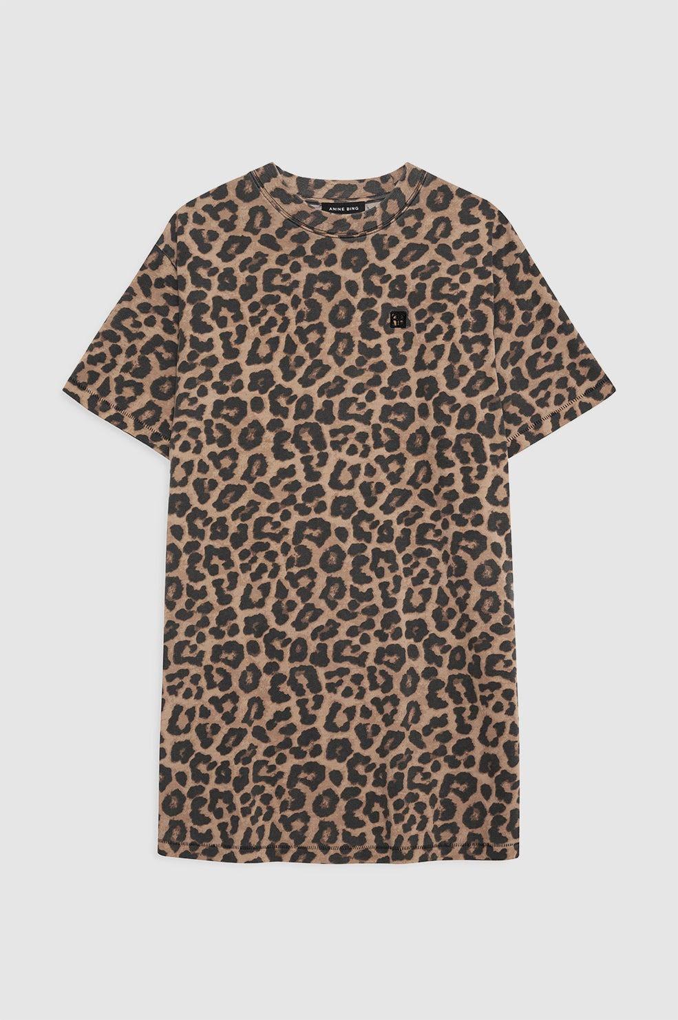 ANINE BING Beth Mini Dress black and brown leopard