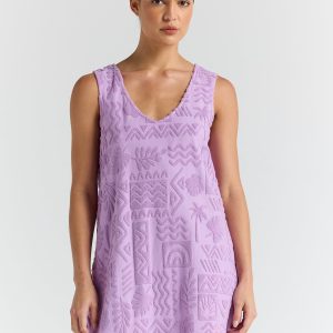 POOLSIDE PARADISO Mai Tai V Tunic Towelling Dress - Lilac