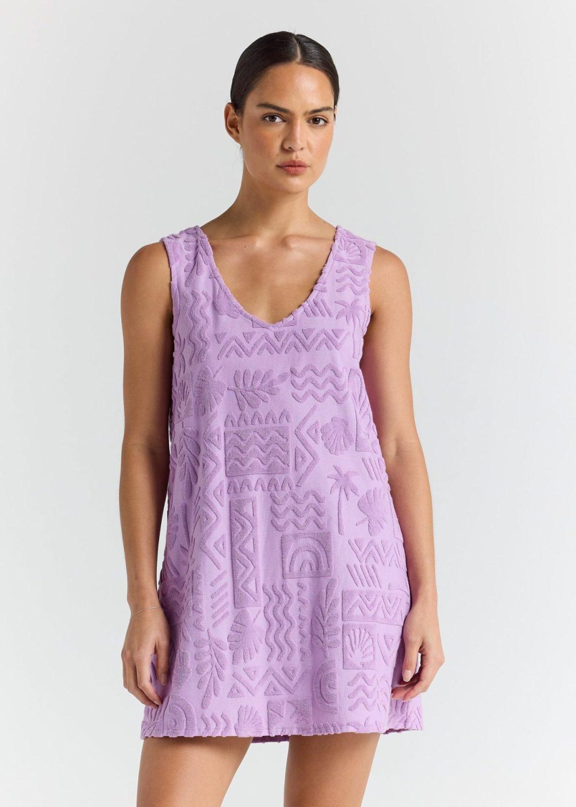 POOLSIDE PARADISO Mai Tai V Tunic Towelling Dress - Lilac