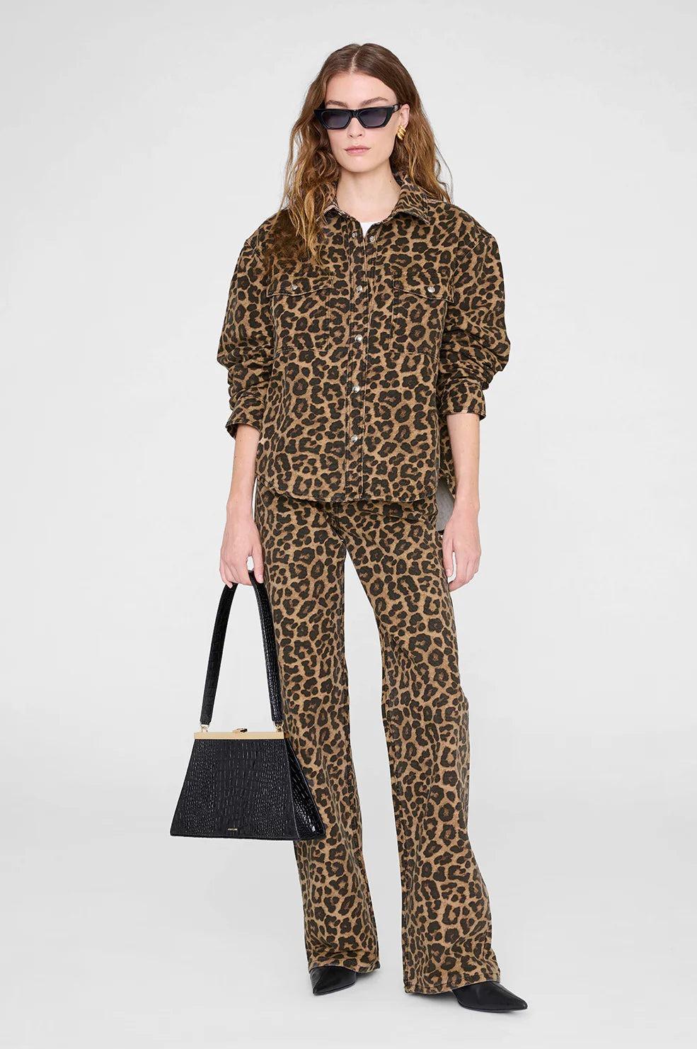 ANINE BING PAXTON SHIRT BLACK AND BROWN LEOPARD - Image 3