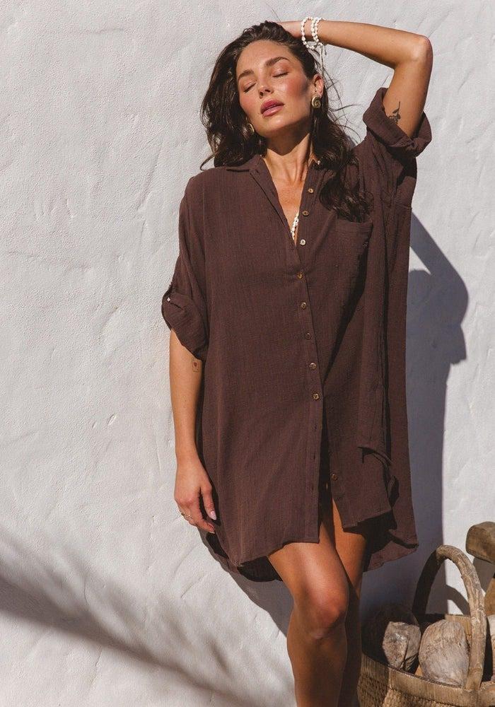 Cabo Palms Shirt Dress - Espresso