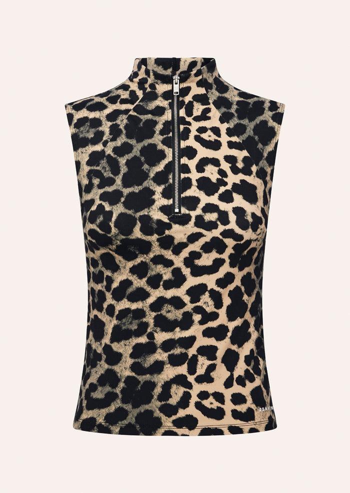 PE NATION Routine quarter zip tank in leopard