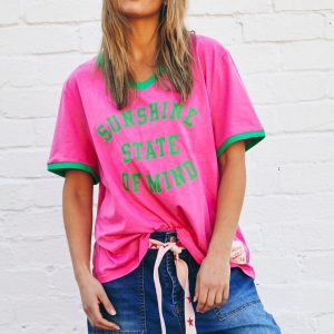 HAMMILL AND CO SUNSHINE STATE OF MIND RINGER TEE - PINK/GREEN