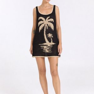 POOLSIDE PARADISO Palm Beach U Crochet Knit Dress - Black Sand