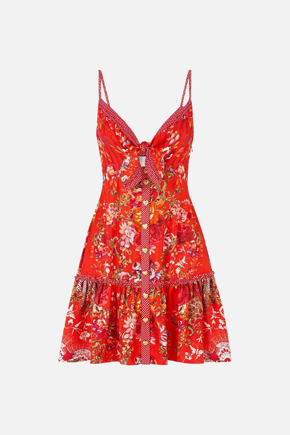 CAMILLA tie front short dress with hem ruffle Olé olé