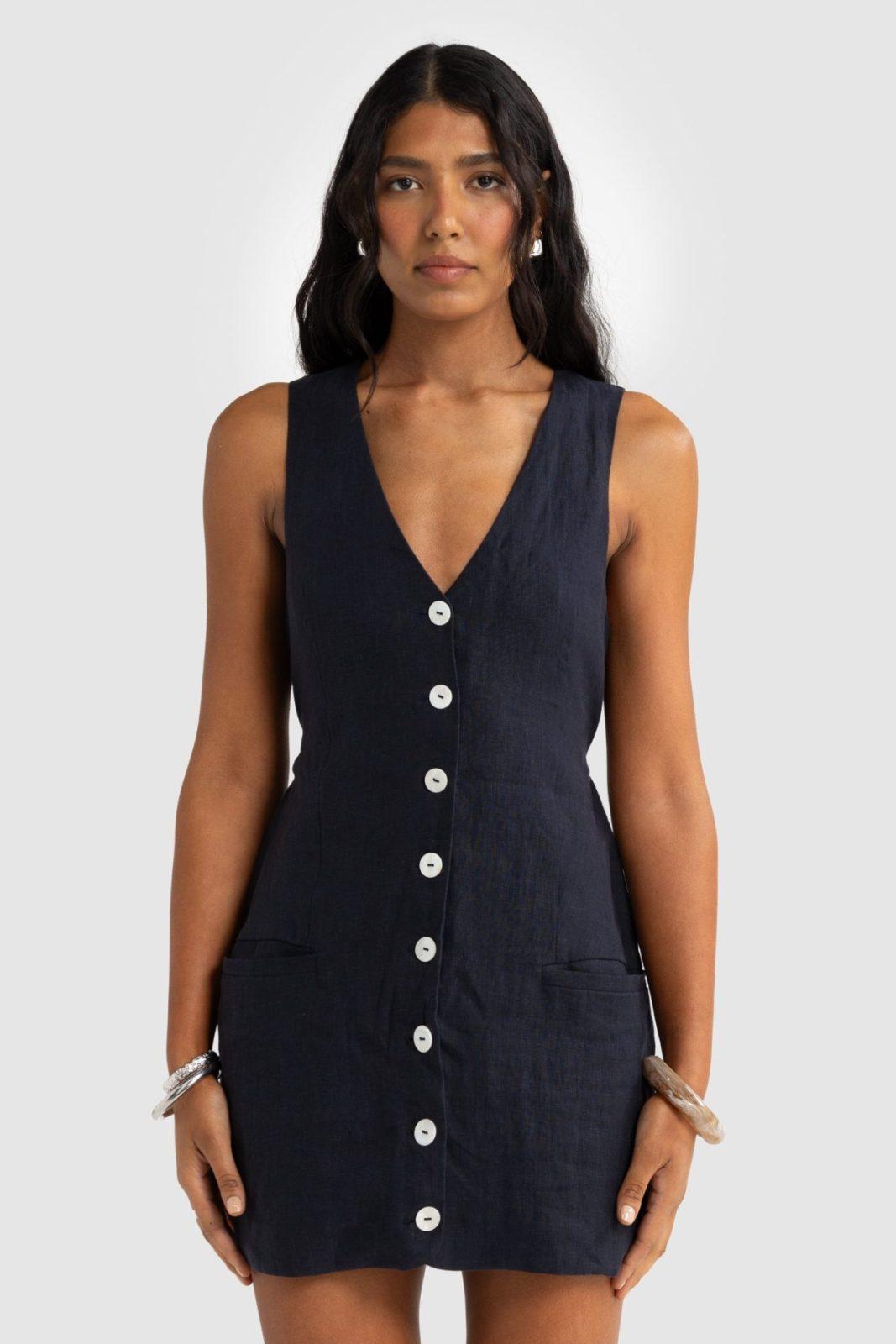 ORTC Koda Linen Mini Dress French Navy