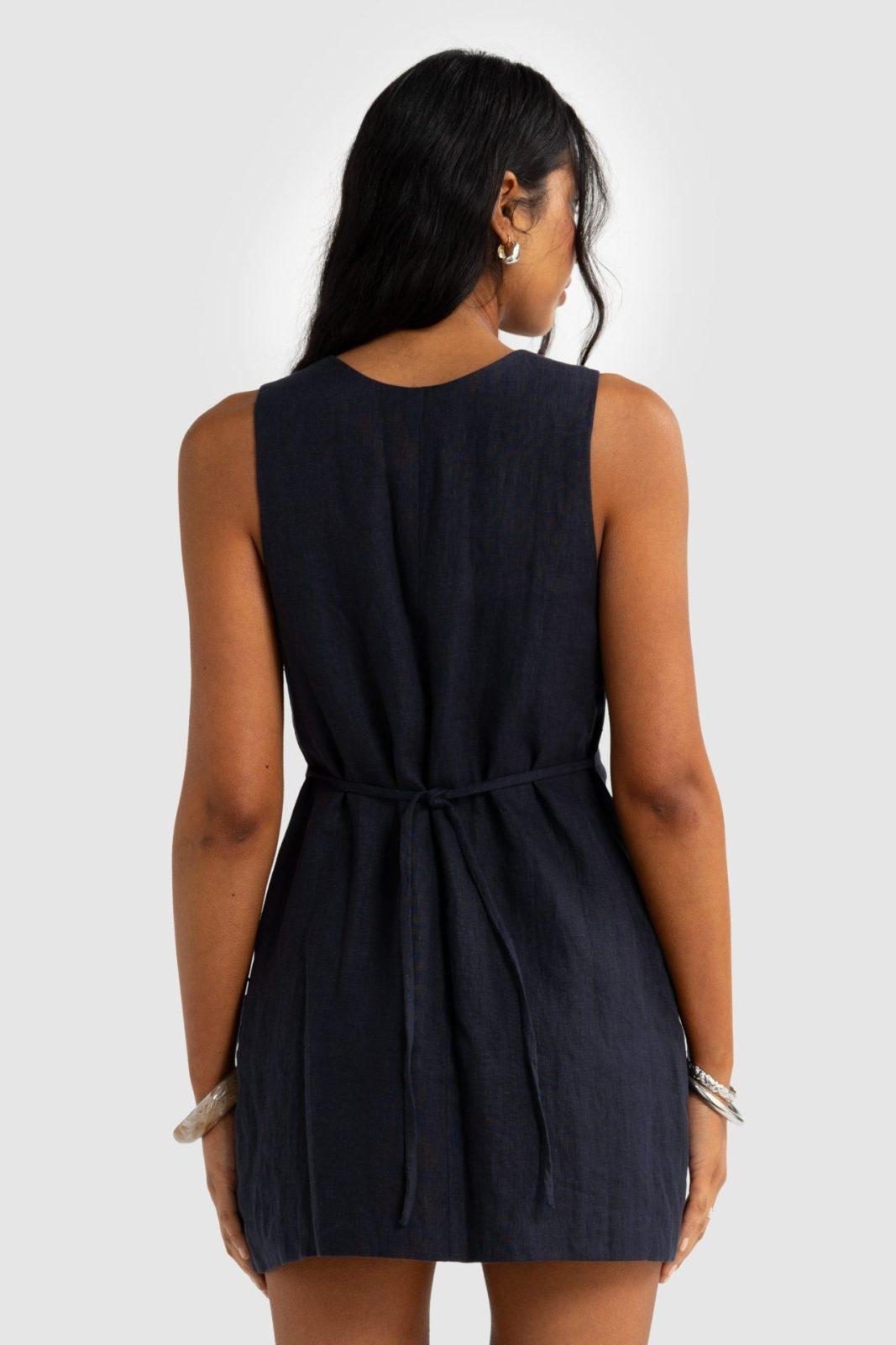 ORTC Koda Linen Mini Dress French Navy - Image 2