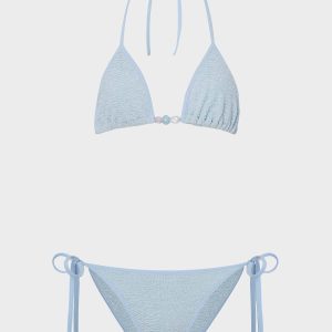 HUNZA G Gina Beaded Bikini Metallic Ice Blue