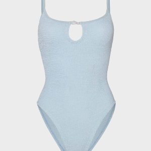HUNZA G Mia Beaded Swim Metallic Ice Blue