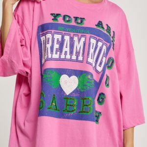 SABBI THE VERY OVERSIZED BEADED DREAM BIG TEE - PINK