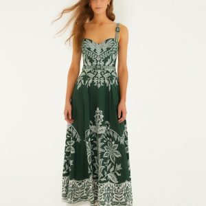 FARM RIO dark green miranda buckles maxi dress