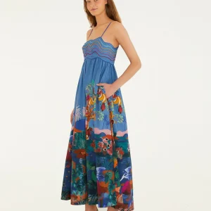 FARM RIO multicolor dream landscape organic cotton sleeveless maxi dress