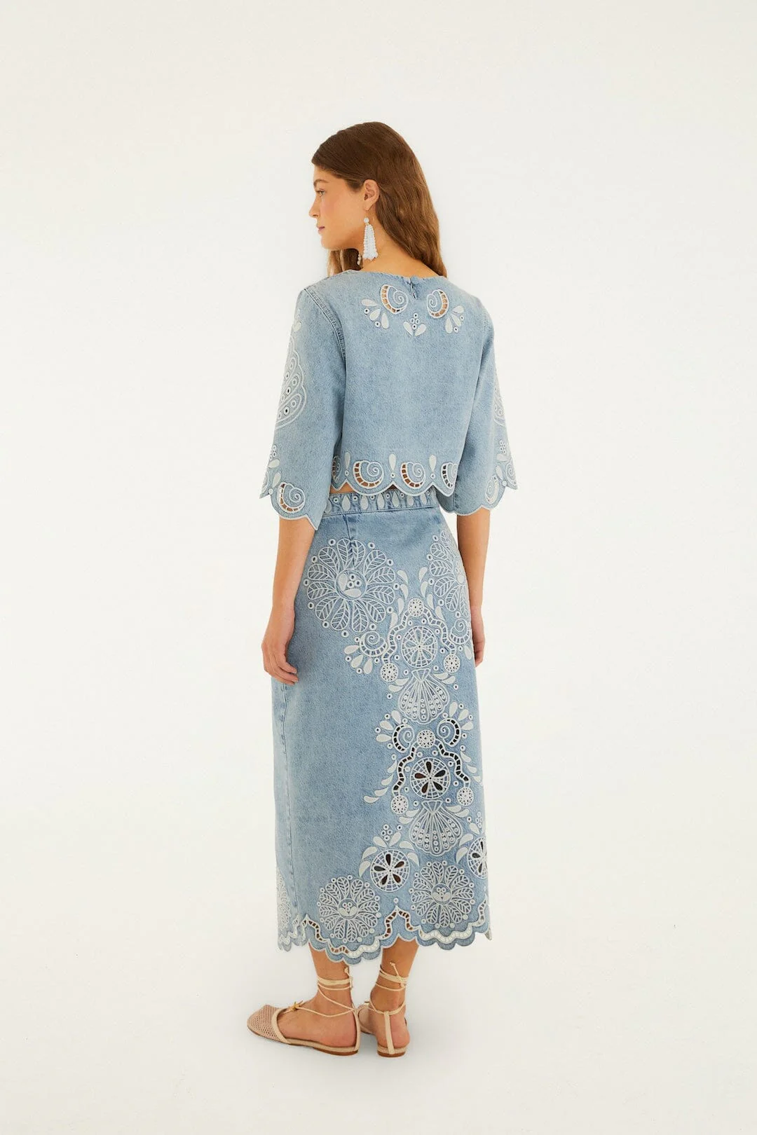 FARM RIO denim richelieu wavy hem midi skirt - Image 3