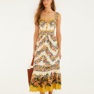 FARM RIO sand hilo stripes lenzing™ ecovero™ euroflax™ midi dress