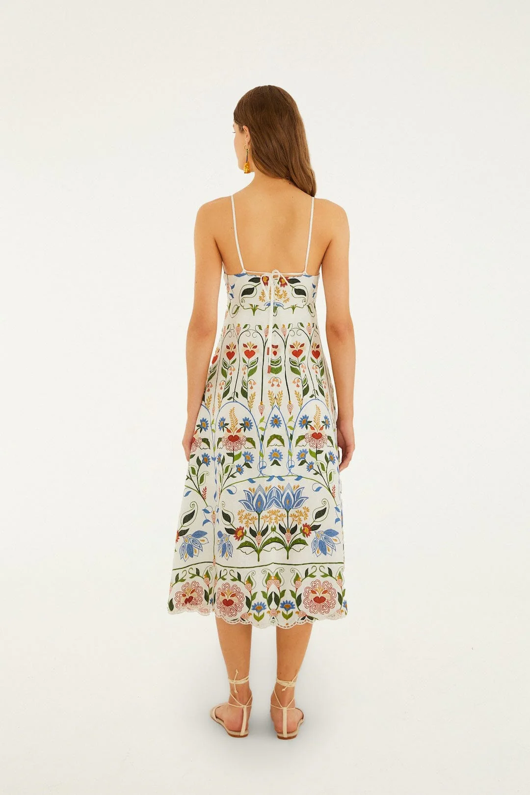 FARM RIO off-white stitched garden euroflax™ premium linen midi dress - Image 3