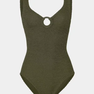 HUNZA G Coverage Celine Swim With Tonal Hoops Metallic Khaki