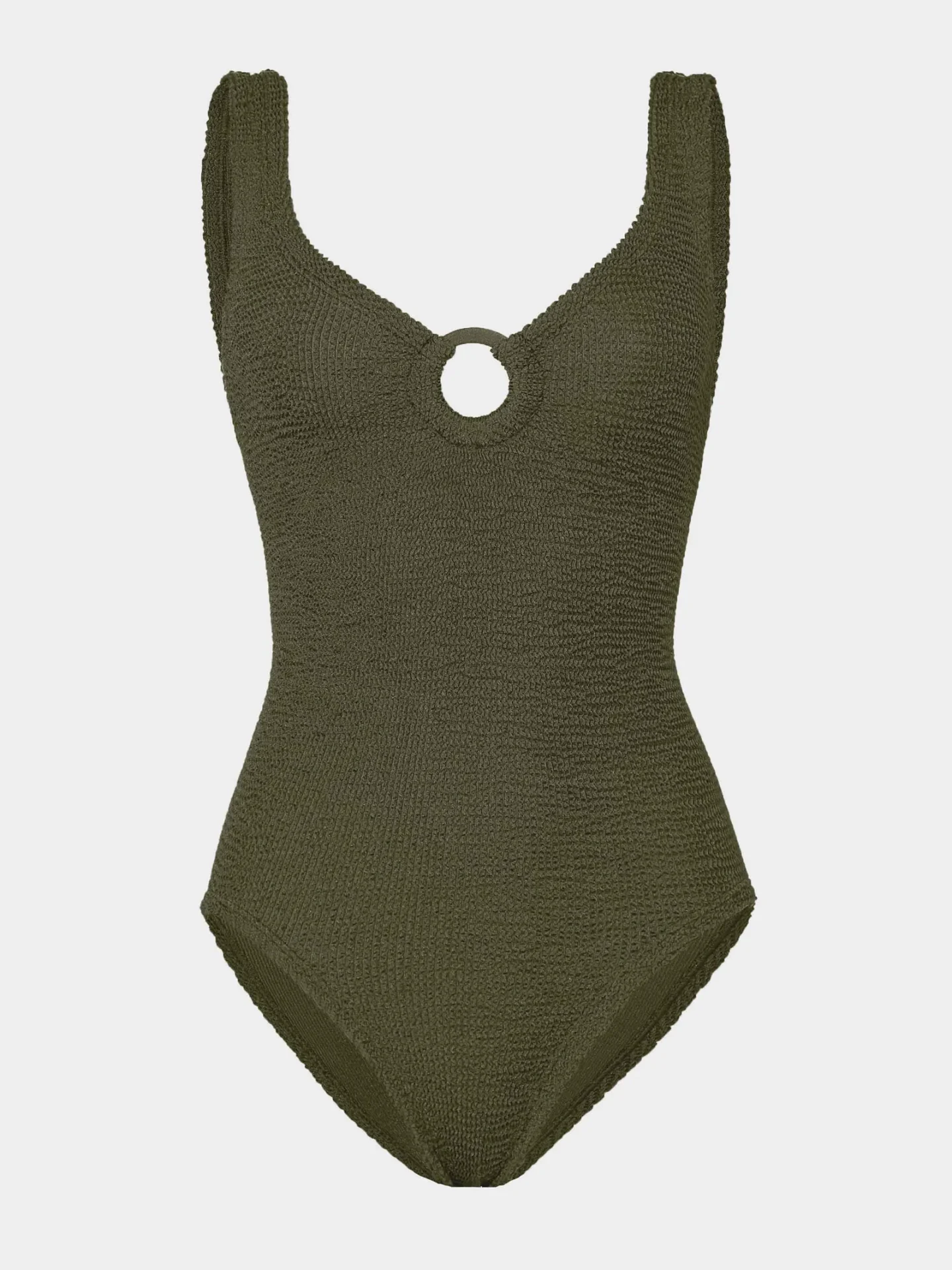 HUNZA G Coverage Celine Swim With Tonal Hoops Metallic Khaki