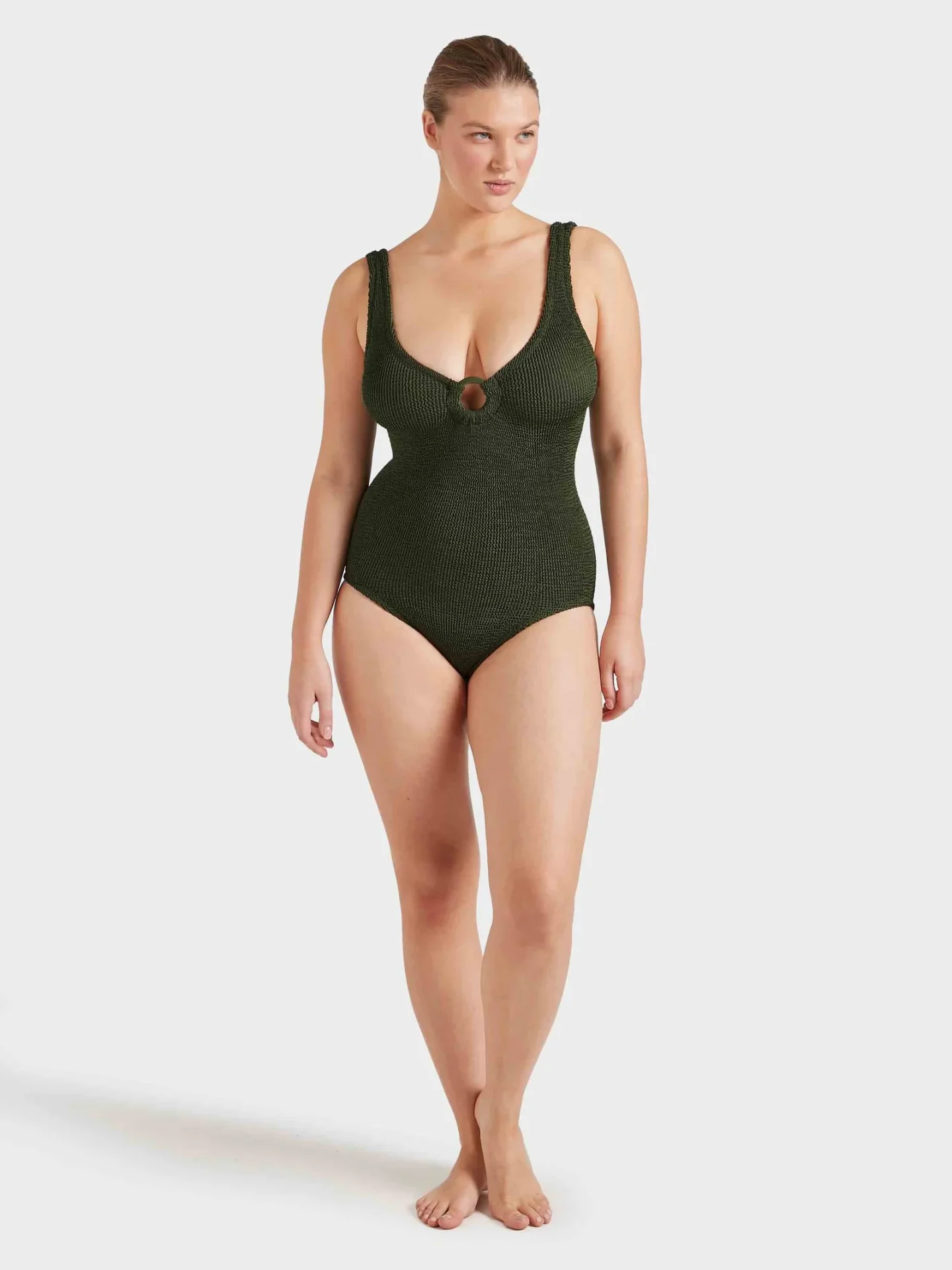 HUNZA G Coverage Celine Swim With Tonal Hoops Metallic Khaki - Image 2