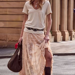 SPELL Labyrinth Lace Maxi Skirt PEACH BLISS