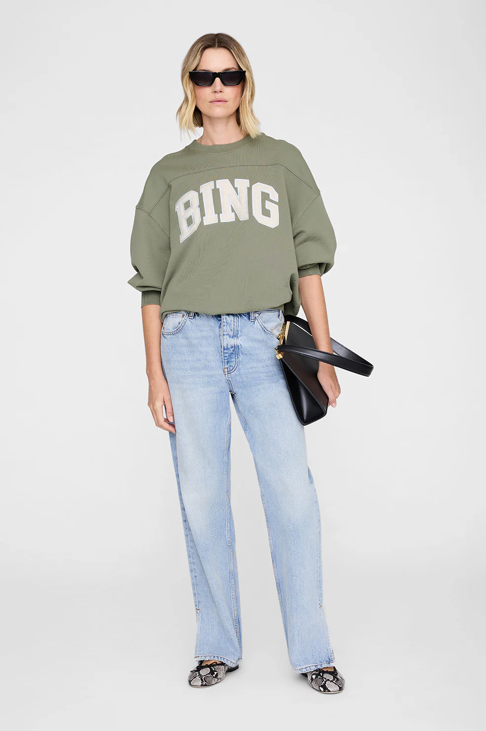 ANINE BING Trenton Sweatshirt Bing WASHED OLIVE - Image 2