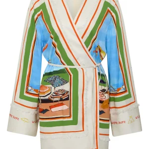 ANTIPODEAN RIPPLE EFFECT RELAXED MINI ROBE DRESS EMERALD COAST