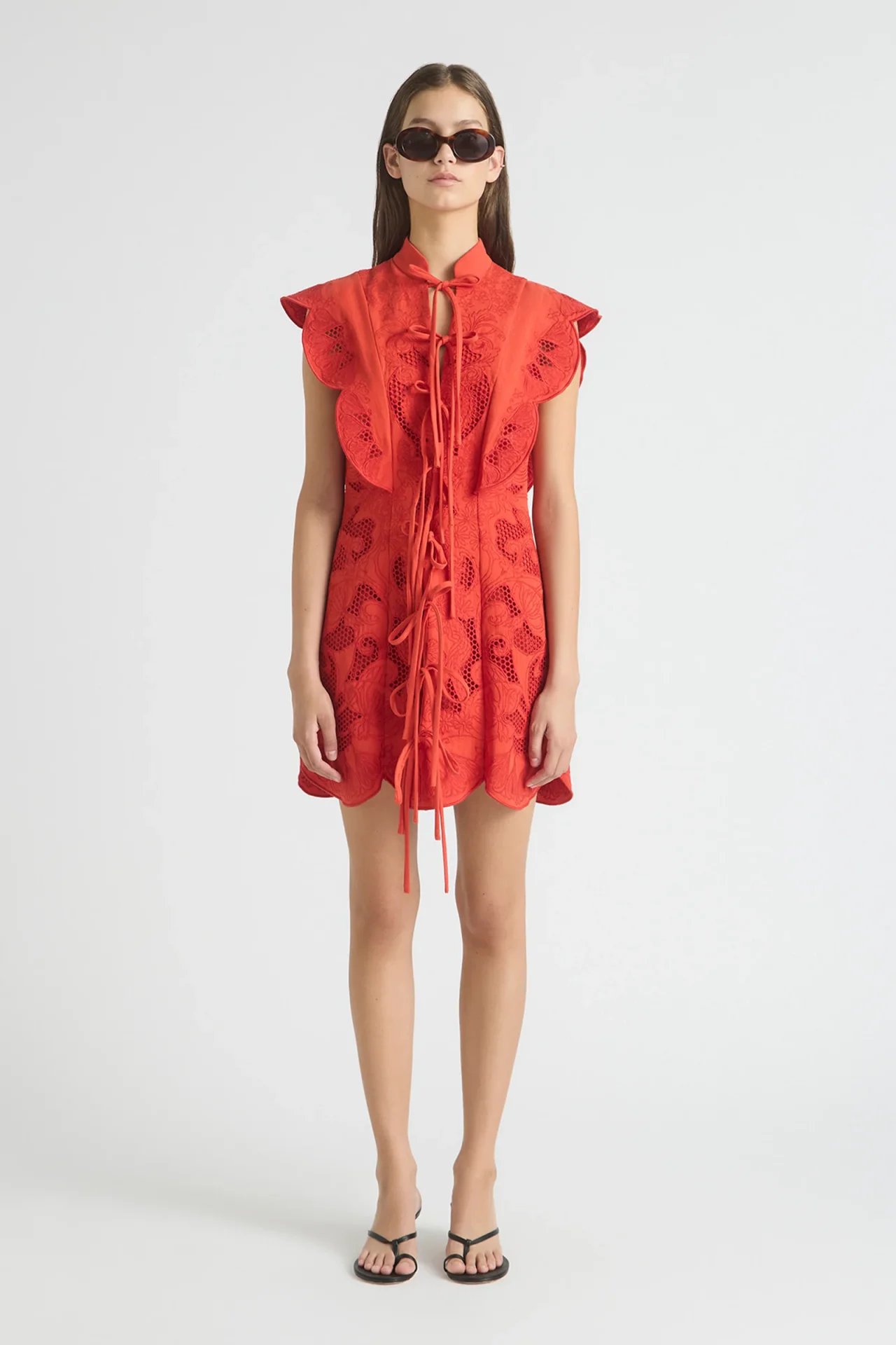 ANTIPODEAN INTERLUDE SCALLOP TIE MINI DRESS SALSA - Image 2