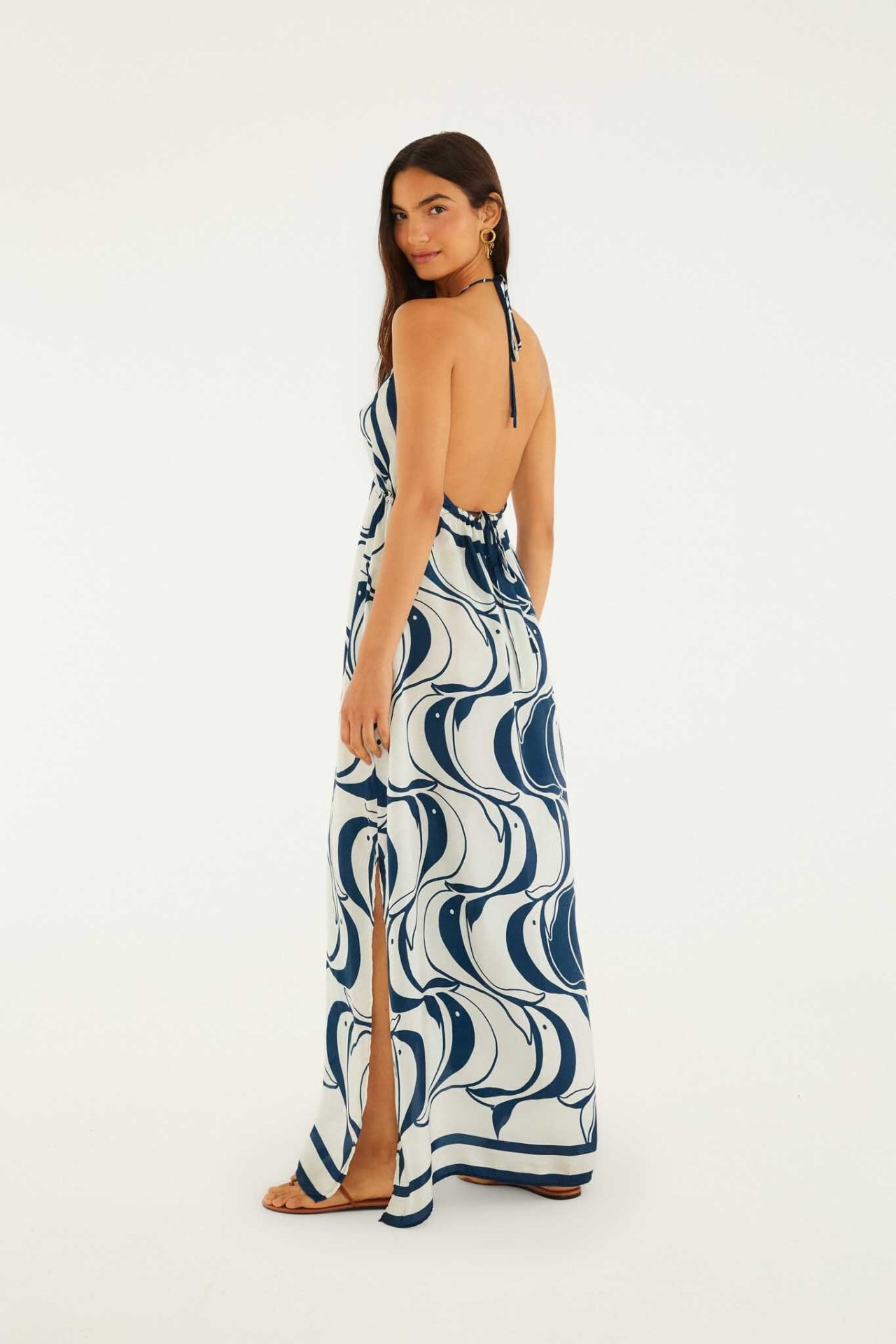FARM RIO blue plunging neck maxi dress - Image 3