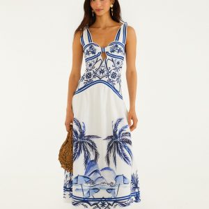 FARM RIO  off-white wonderful city euroflax premium linen maxi dress