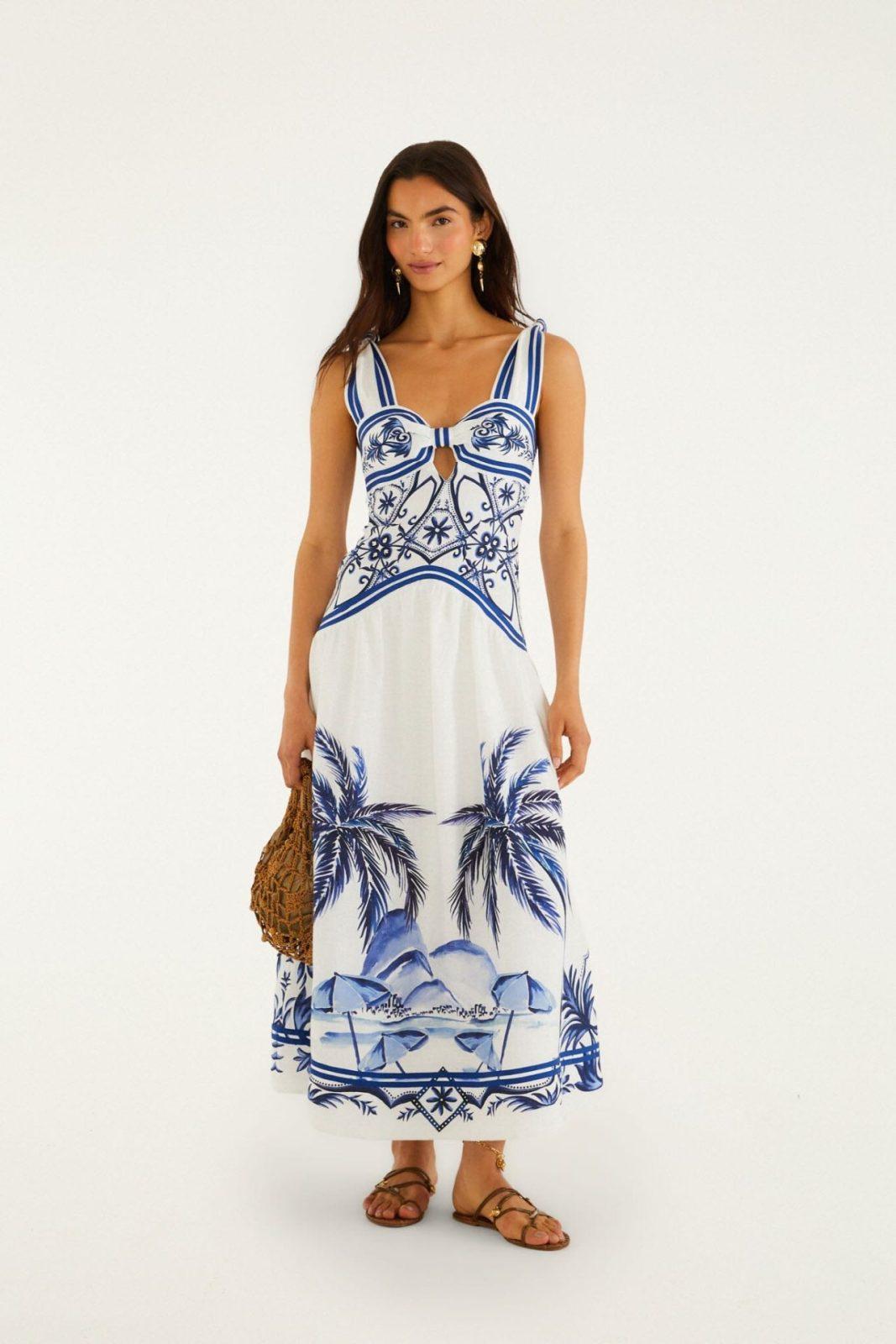FARM RIO off-white wonderful city euroflax premium linen maxi dress