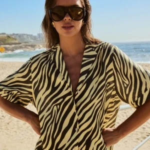 SUMMI SUMMI BUTTON UP SS SHIRT - ZEBRA