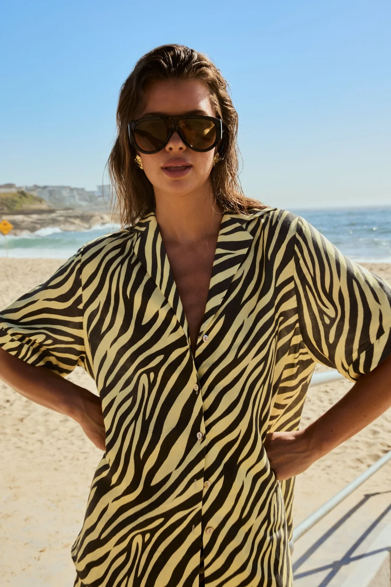 SUMMI SUMMI BUTTON UP SS SHIRT - ZEBRA