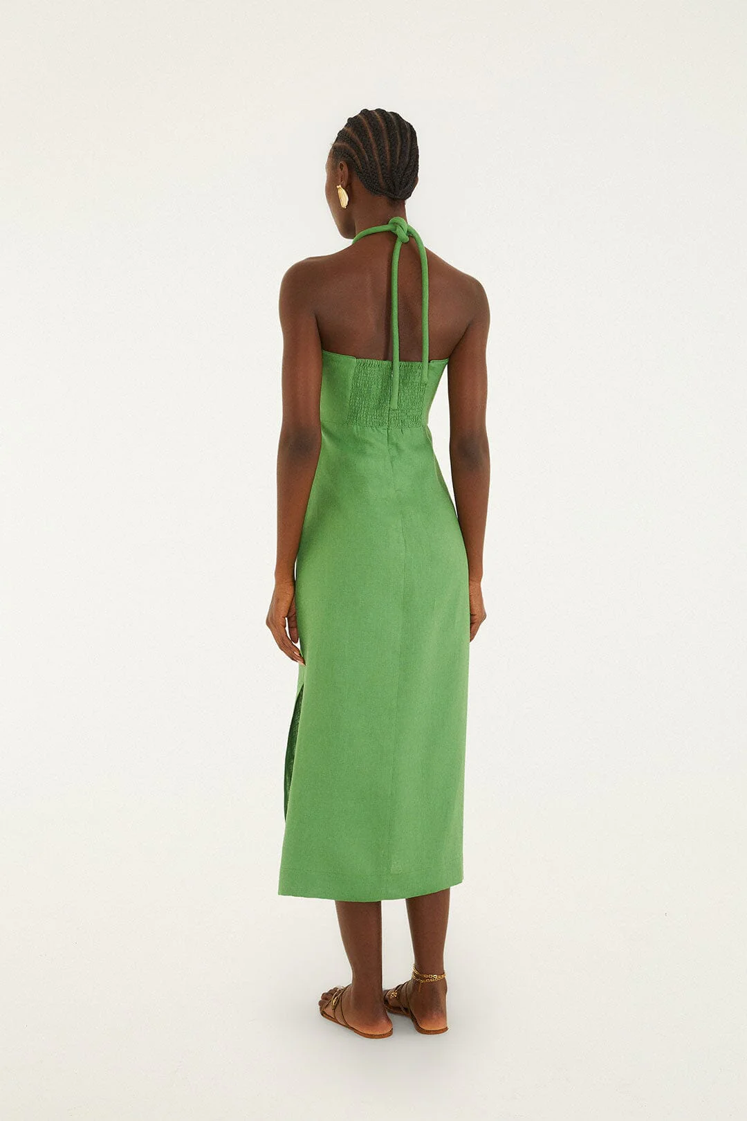 FARM RIO green palm tree embroidered halter neck midi dress - Image 3