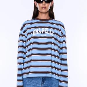 ENA PELLY MARIA BOXY LONG SLEEVE TEE BLUE/BROWN STRIPE