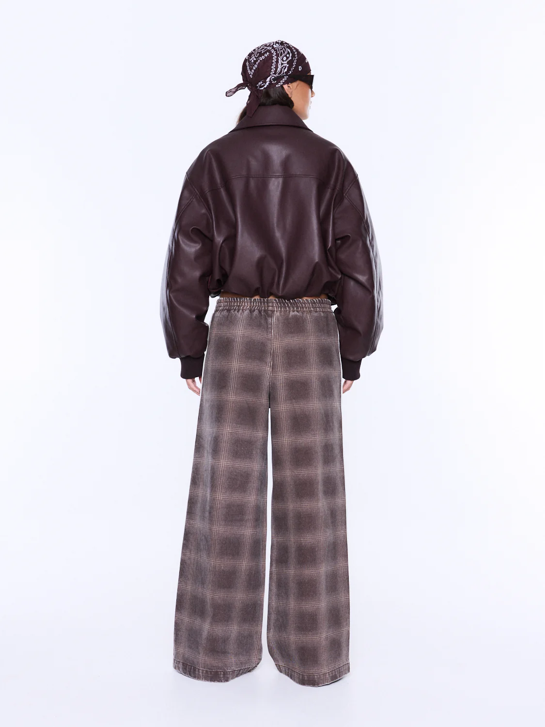 ENA PELLY MYLA WIDE LEG PANT BURGUNDY CHECK - Image 2