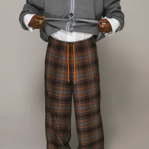 SOMETHING VERY SPECIAL Brown Plaid Check Baggy Vacay Pants