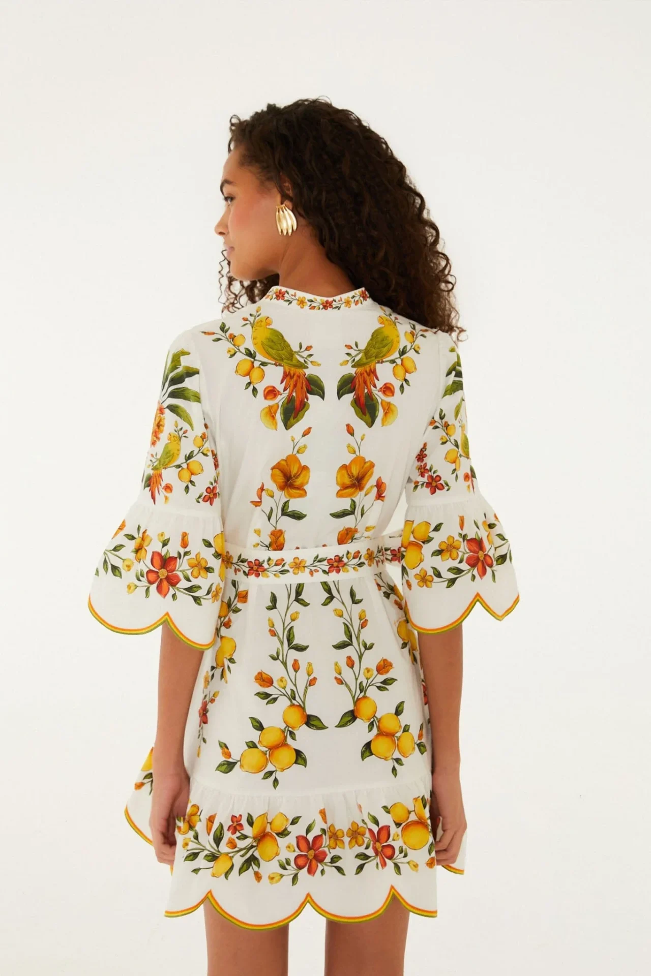 FARM RIO off-white lemon bouquet belted puff sleeve mini dress - Image 3