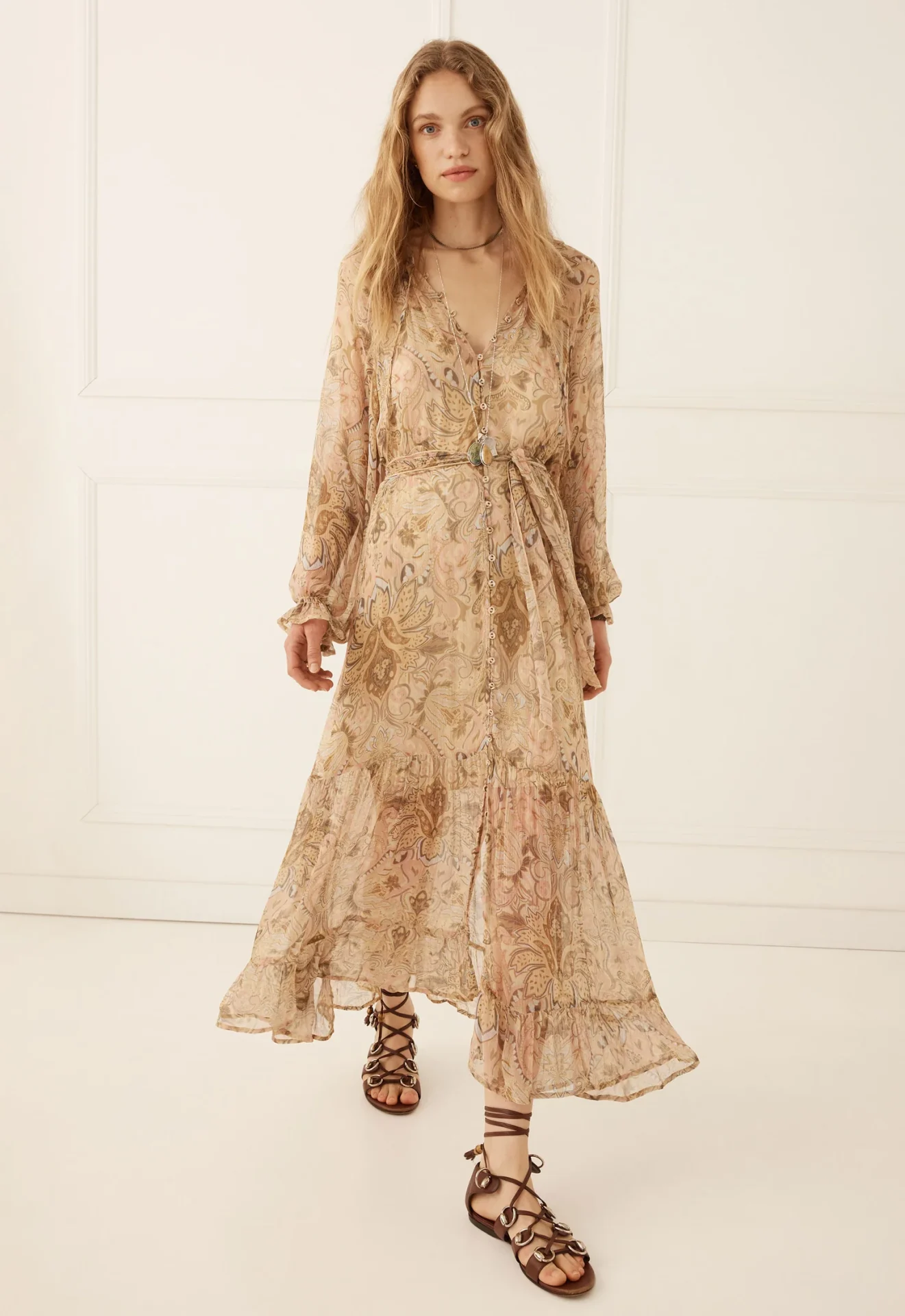 SPELL Damask Button Through Gown - Image 3