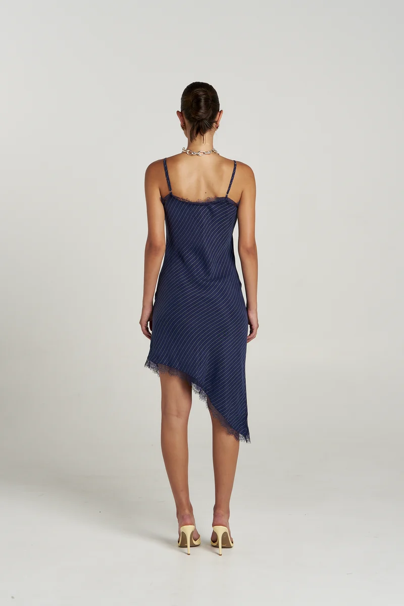 SUMMI SUMMI ASYM SIREN DRESS - NAVY PINSTRIPE - Image 2