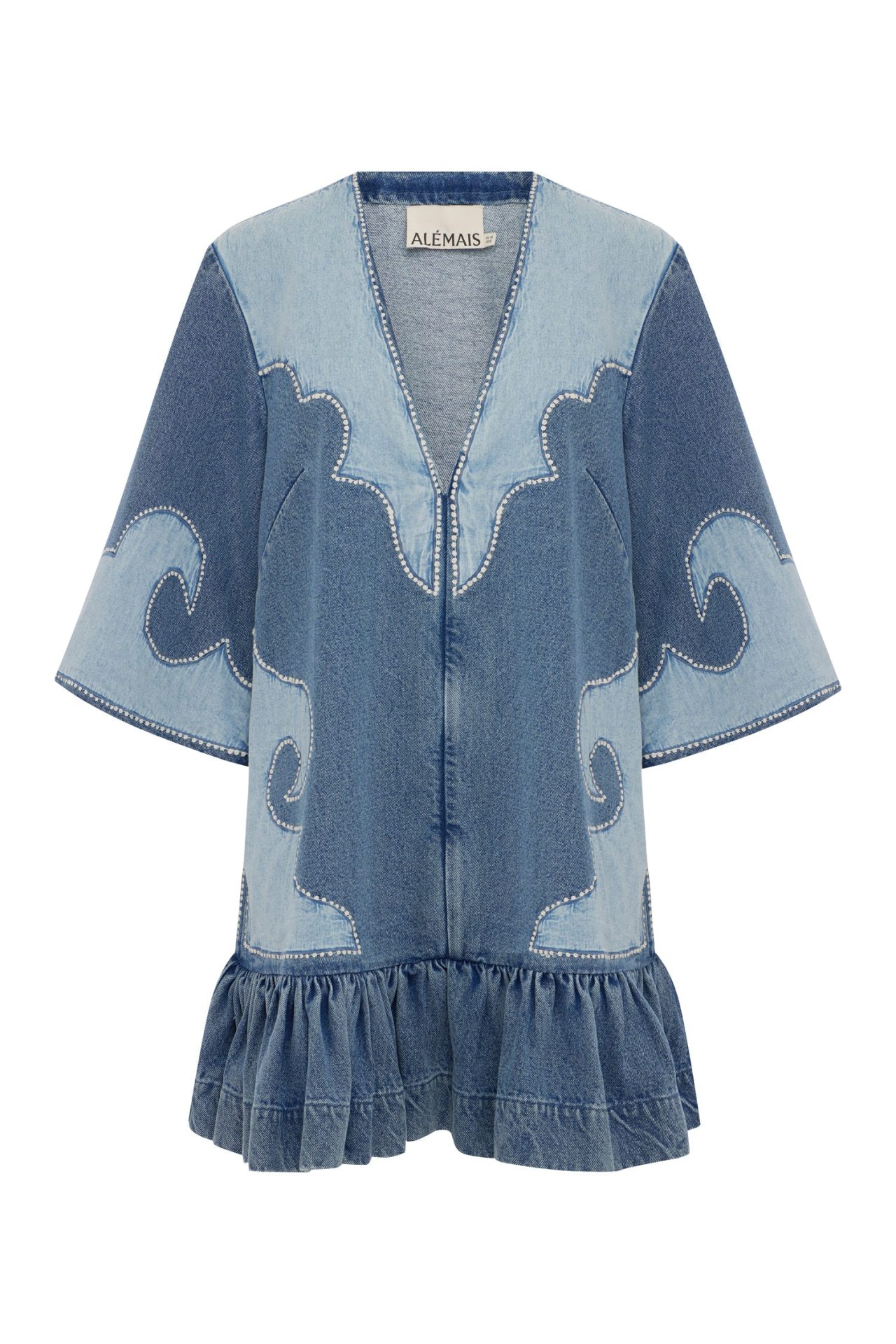 ALEMAIS jesse denim applique mini dress
