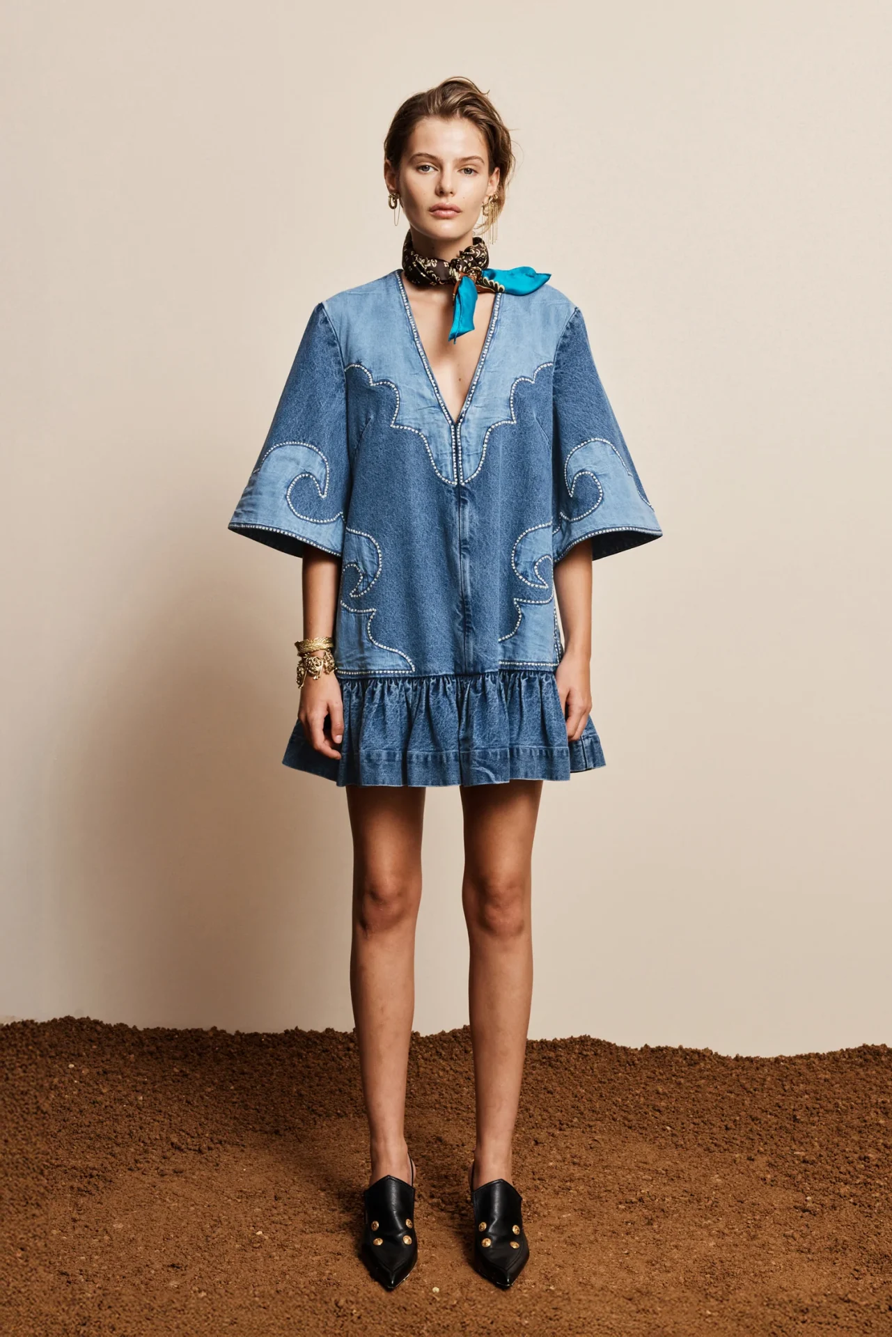 ALEMAIS jesse denim applique mini dress - Image 3